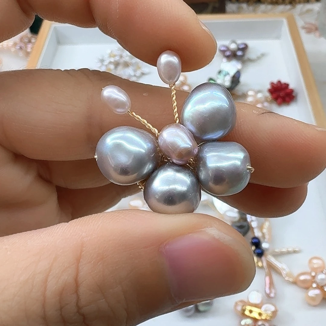 银S925镶嵌淡水珍珠胸针