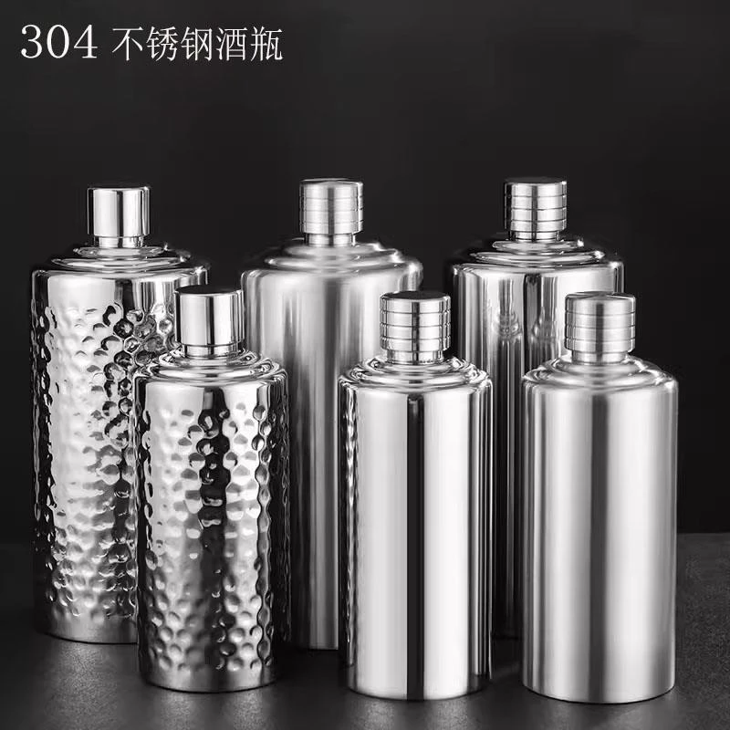 新款高档304不锈钢酒壶加厚1斤2户外白酒瓶子随身水壶圆柱酒具5斤