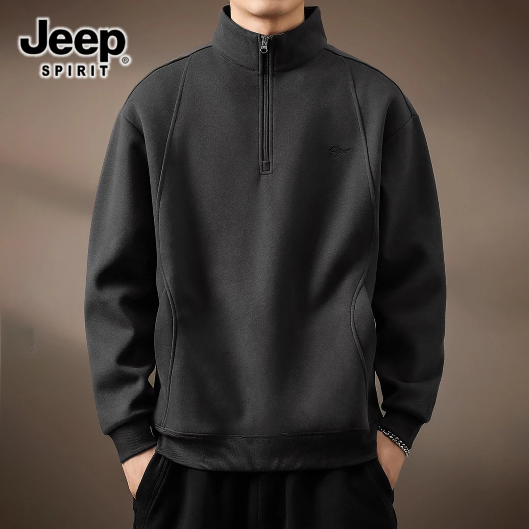 JEEP吉普高端美式立领卫衣半拉链男士秋季新款宽松大码复古Polo衫