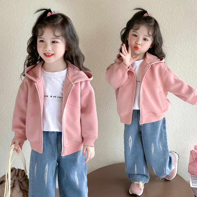 儿童外套2025新款春秋季开衫休闲连帽卫衣女宝宝时髦潮流韩版上衣