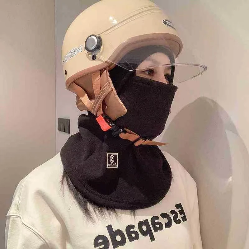 骑车帽子女秋冬季防寒抓绒加厚保暖护脸面罩防风围脖一体款滑雪帽