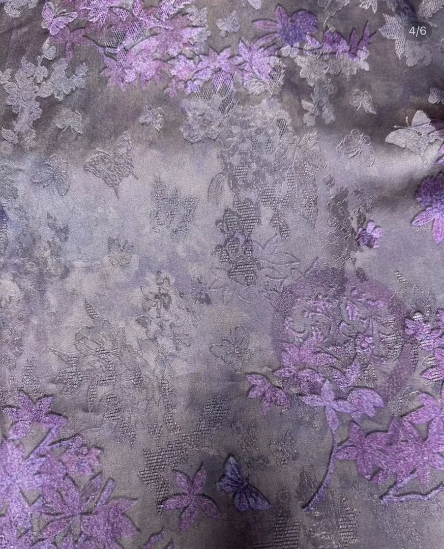 （紫荆花）高定新中式香云纱 花萝提花布头（开裁不退换）