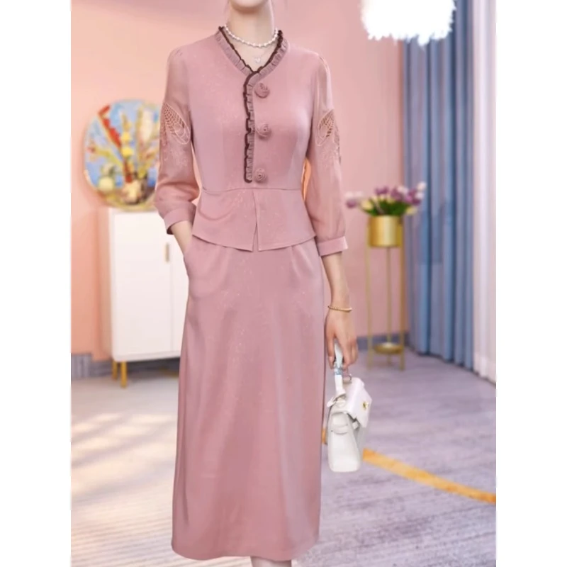 曼芬气质轻奢设计感假两件连衣裙2025春季新款高端修身减龄中长裙