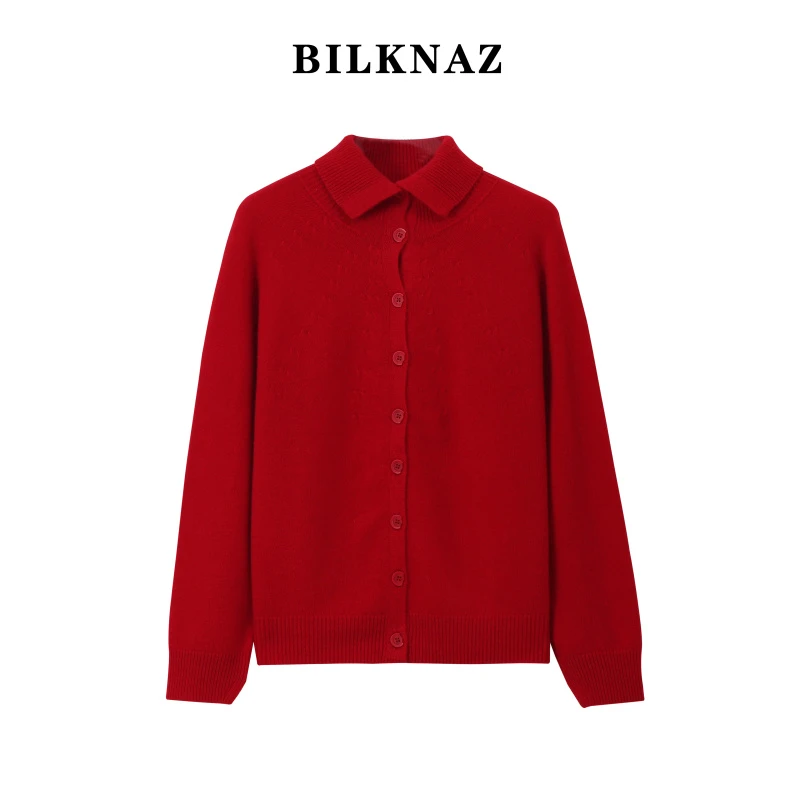 BILKNAZ2026春季新款大红色宽松潮流针织衫打底衫S6075