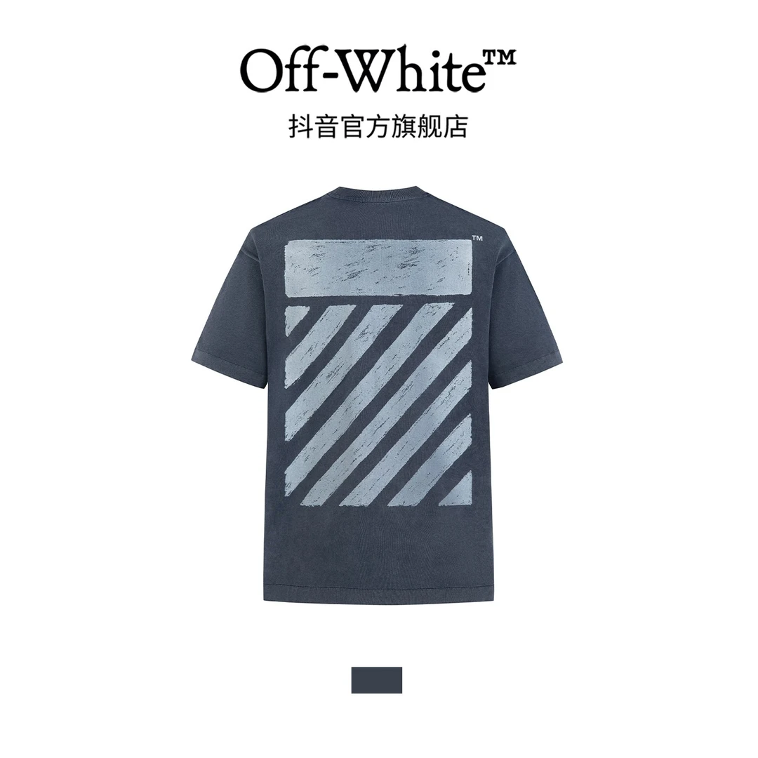 OFF-WHITESS26复古做旧水洗胶浆警戒线轻奢潮短袖OFFTEGWAS166Q