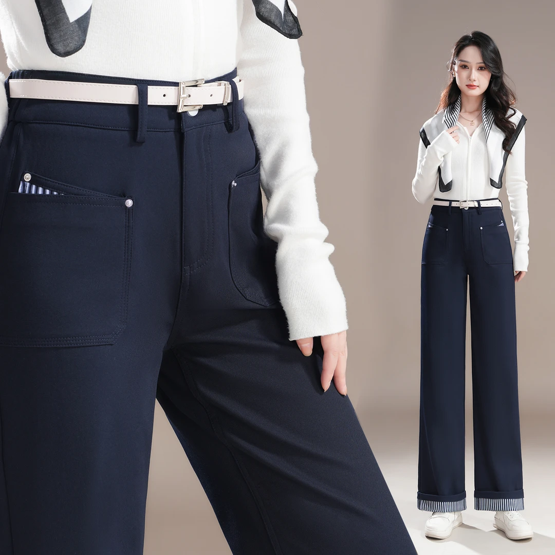 2025秋季新款休闲裤水洗直筒裤窄版阔腿裤秋冬高腰显瘦时尚裤子