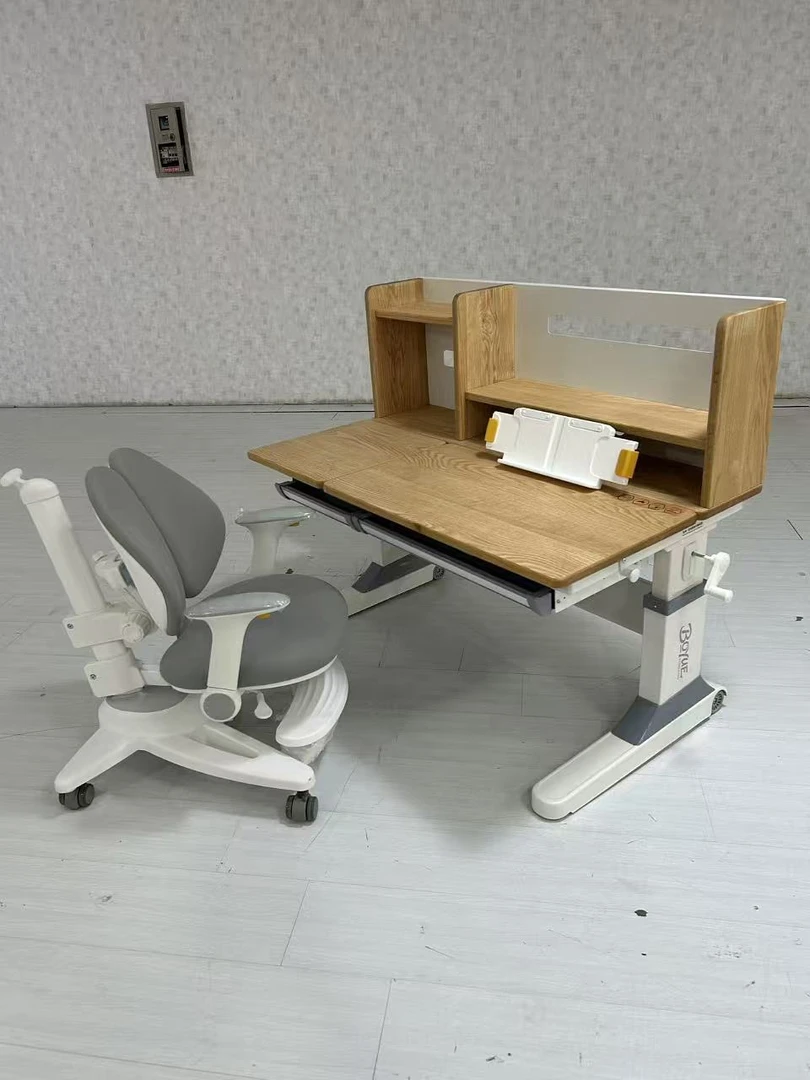 北美红橡木原木可升降学习桌120cm×70cm家用书桌椅儿童桌学生桌