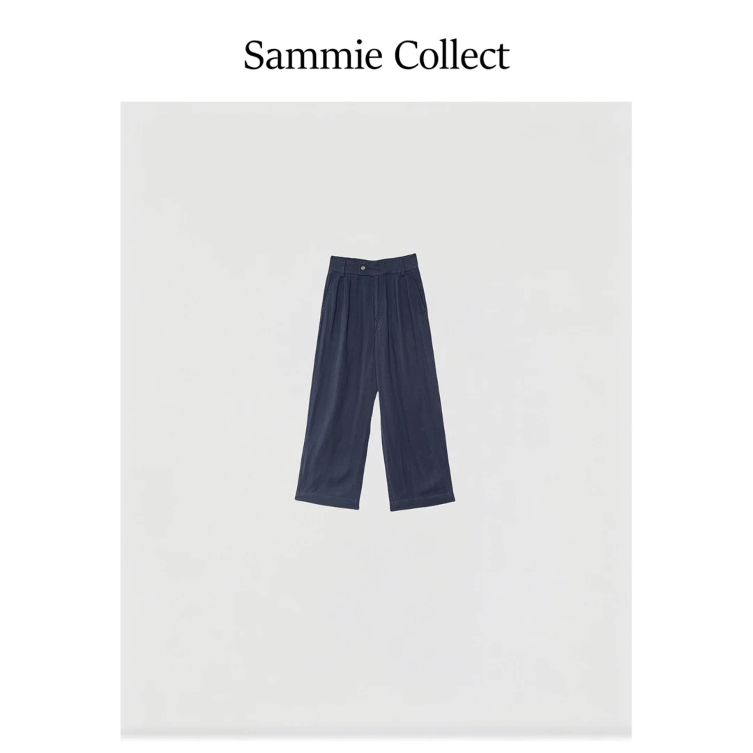 春夏爆款日系色织亚麻直筒阔腿休闲裤女士宽松高腰复古长裤DB1773