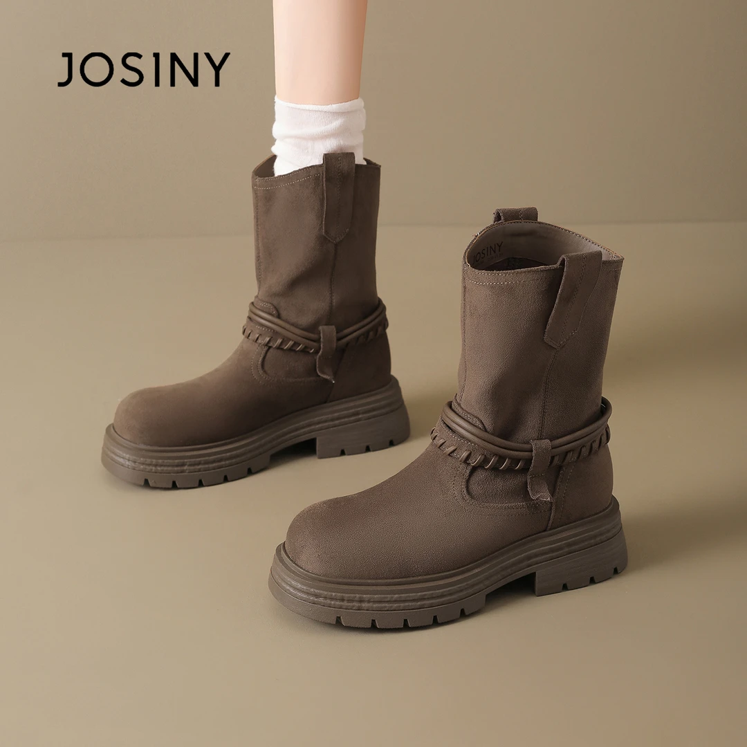 卓诗尼今年女低跟胶粘通用马丁靴加棉长筒靴系带女鞋卓诗尼女鞋