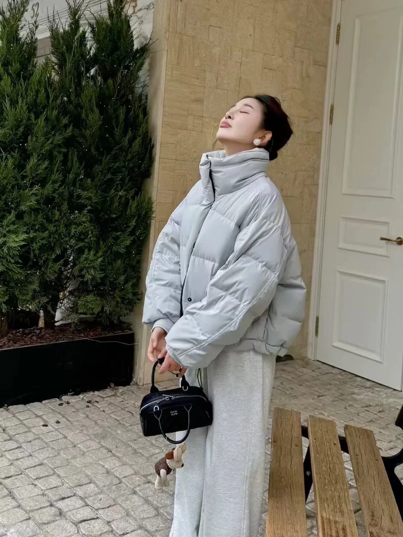冬新款羽绒服女短款立领加厚韩版宽松面包服白鸭绒保暖外套