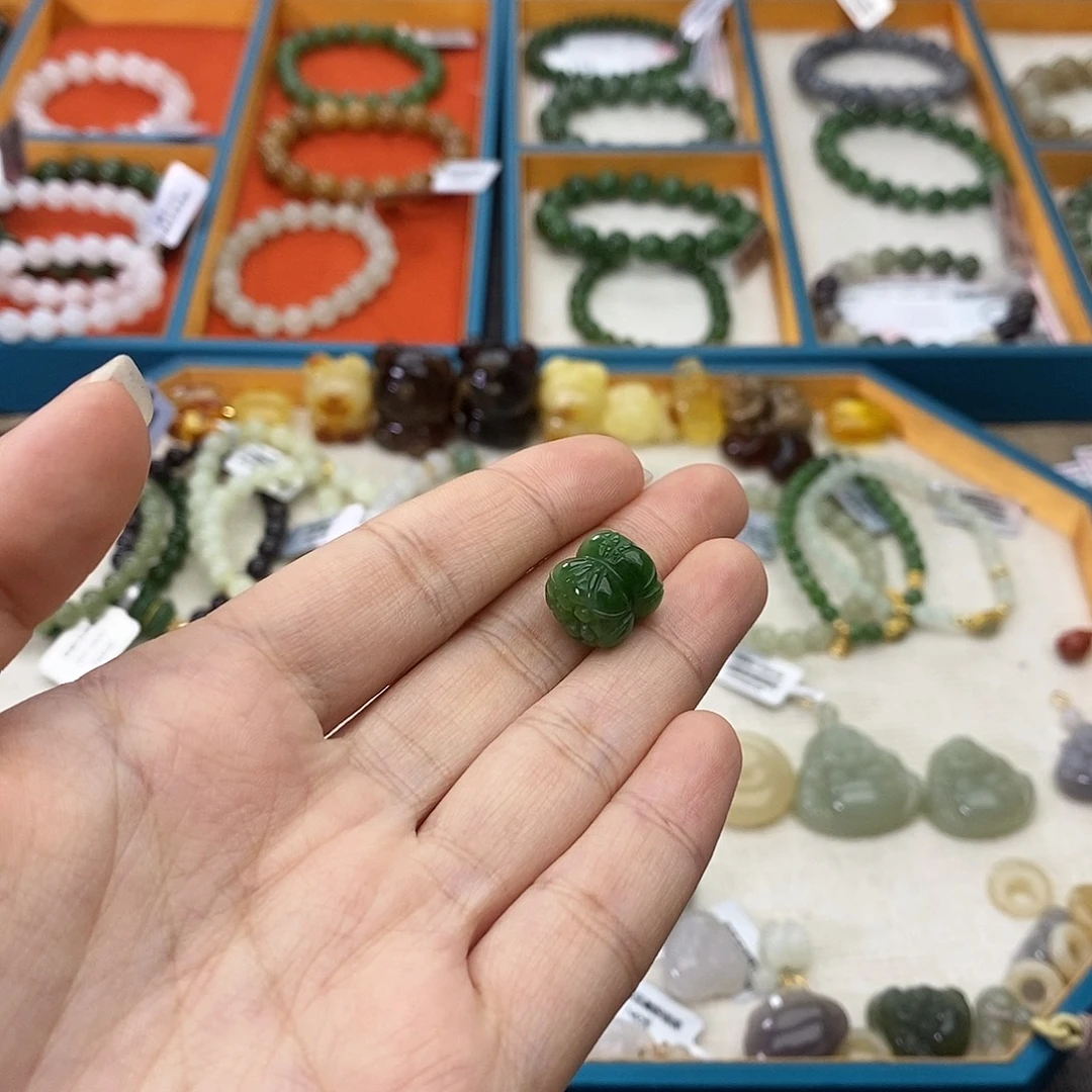 和田玉未镶嵌手链w37碧玉并蒂莲