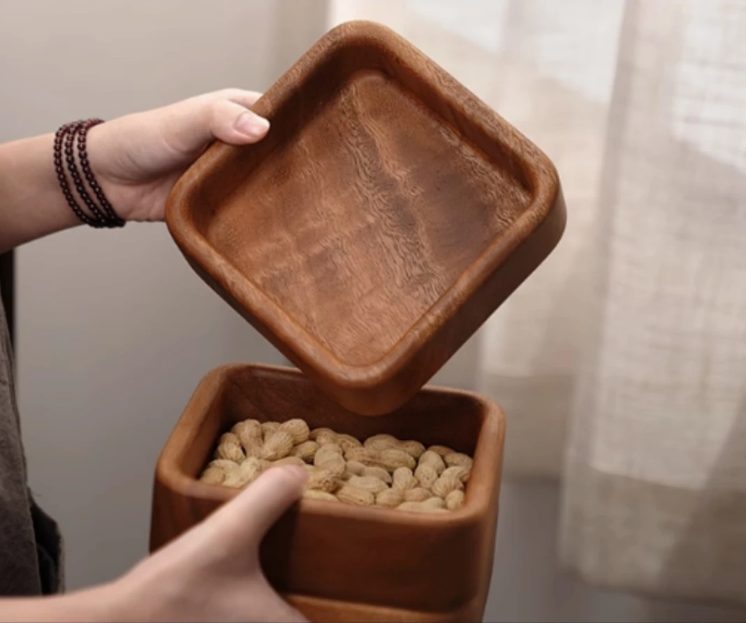 南美胡桃木方钵零食盒12.5*12.5*4一个装