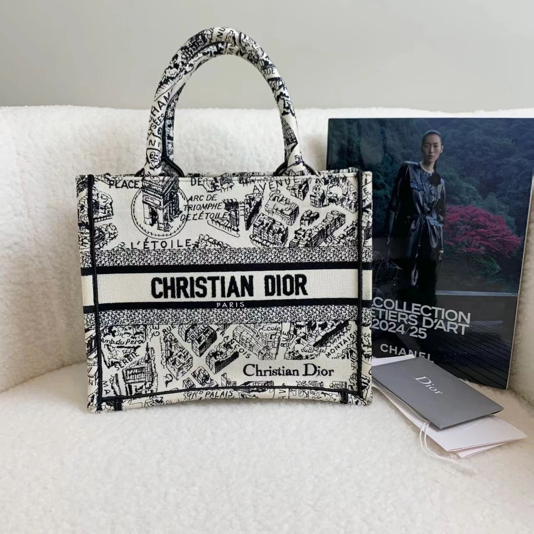 99新 DIOR/迪奥 壹臻/黑白巴黎地图刺绣tote小号 21388388