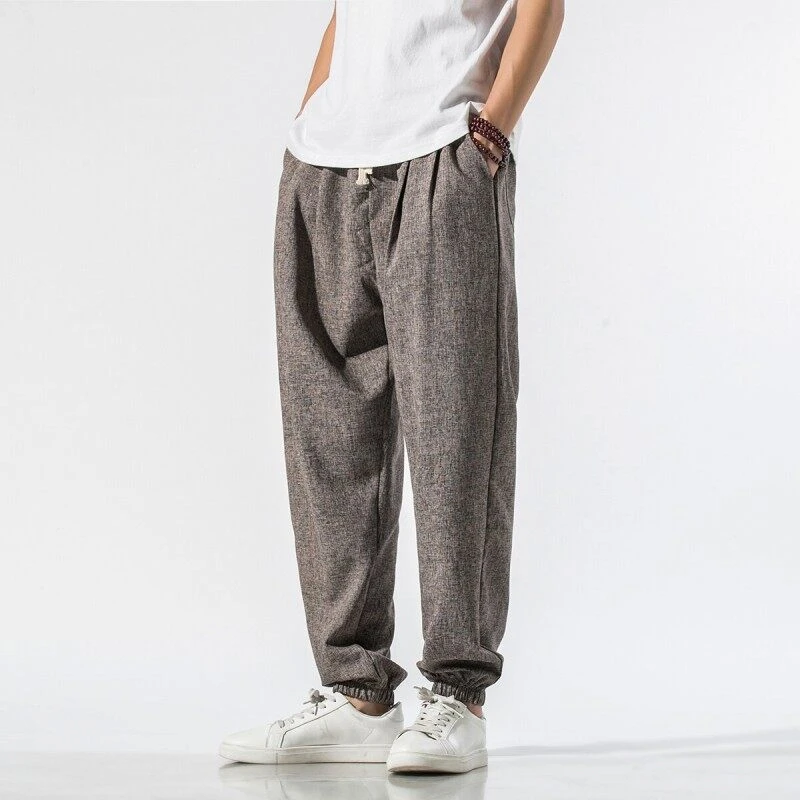 束脚裤夏季薄款透气九分裤男中国风休闲裤大码宽松潮牌冰丝运动裤