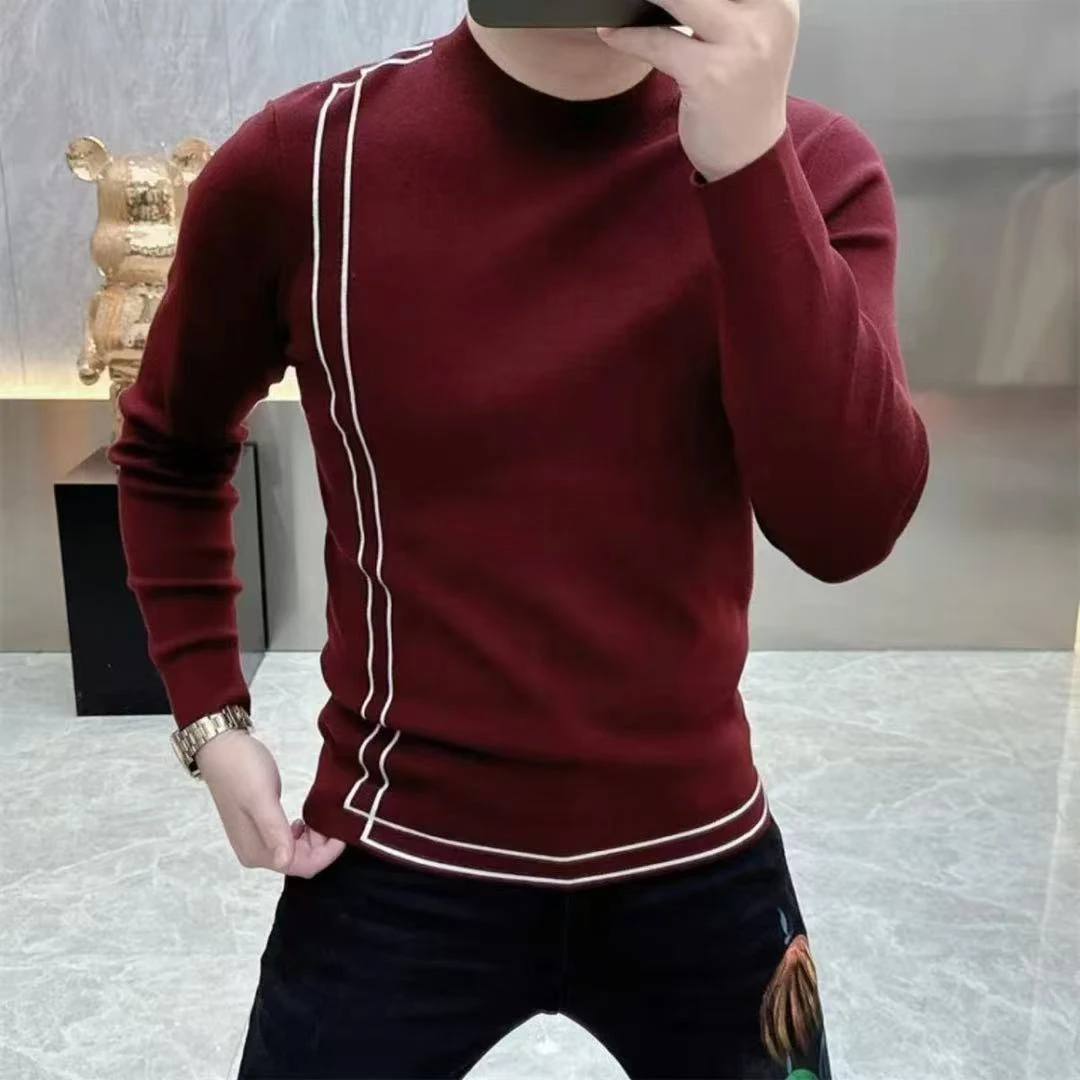 秋冬季男士针织衫轻奢圆领简约休闲外穿内搭弹力显瘦男装打底毛衣