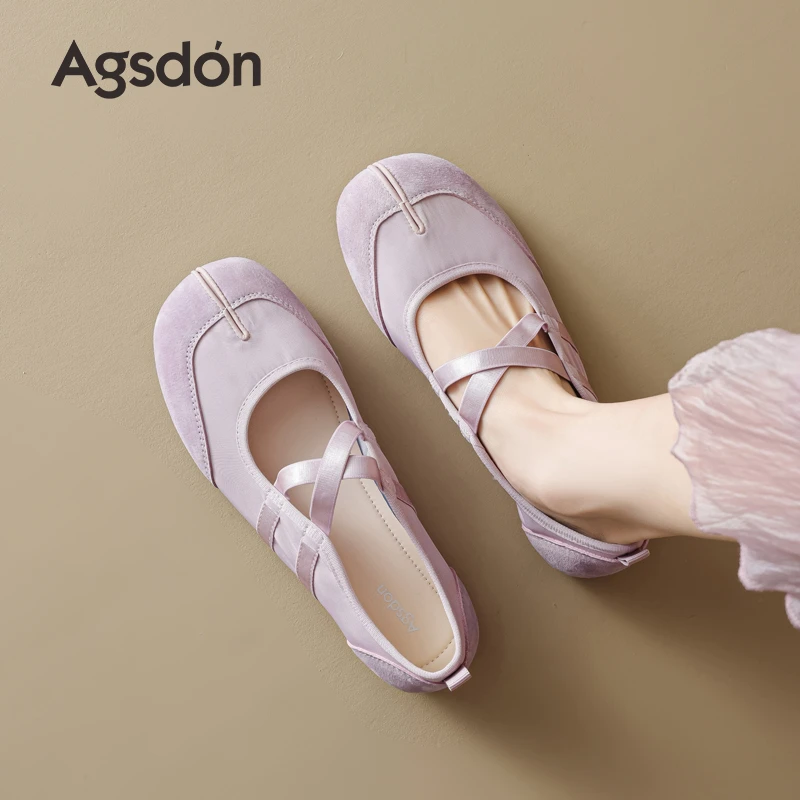 Y奥古狮登运动玛丽珍鞋女2025新款夏季平底紫色浅口分趾豆豆单鞋Y