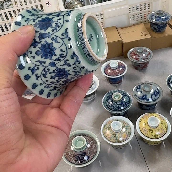 瓷片青柚缠枝莲二才马蹄盖碗