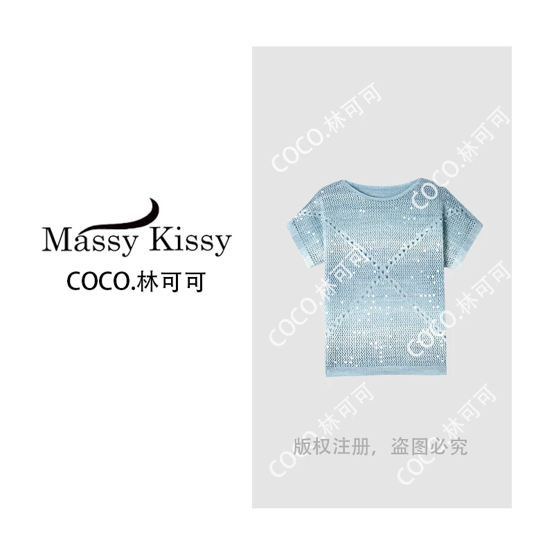 【COCO林可可】轻奢重工亮片毛衣针织套头衫时尚针织衫圆领夏透气