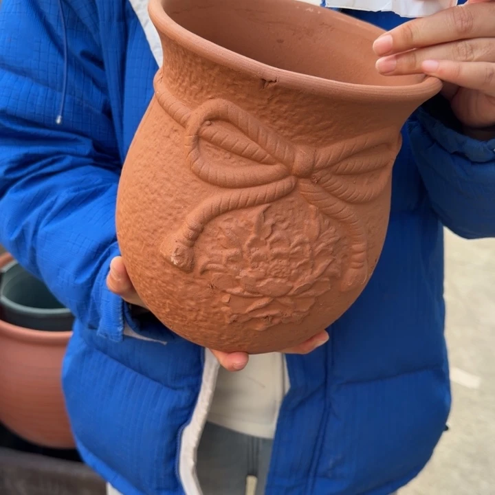 紫砂花盆口16高20宜兴紫砂 瑕疵粗糙