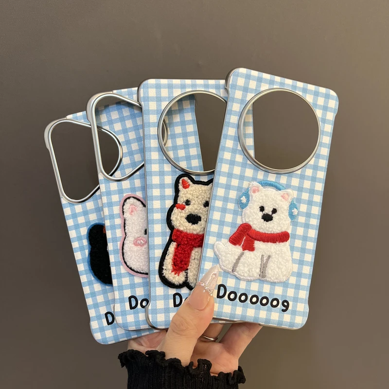 适用华为mate70/60pro+手机壳无边框西高地刺绣狗狗pura70pro男女