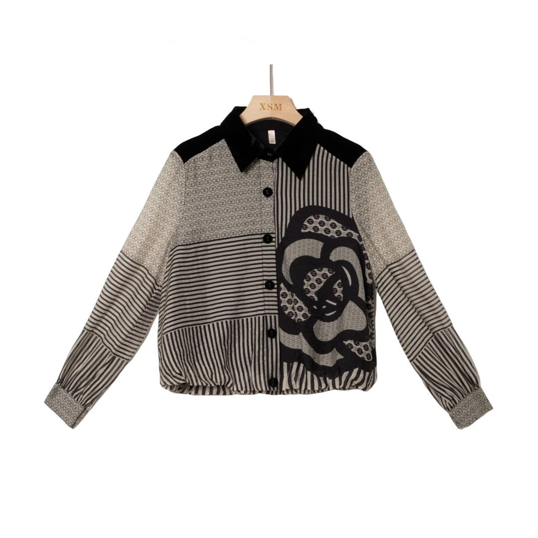 印花条纹秋季长袖成人翻领衬衫设计感宽松韩版PS006/AS