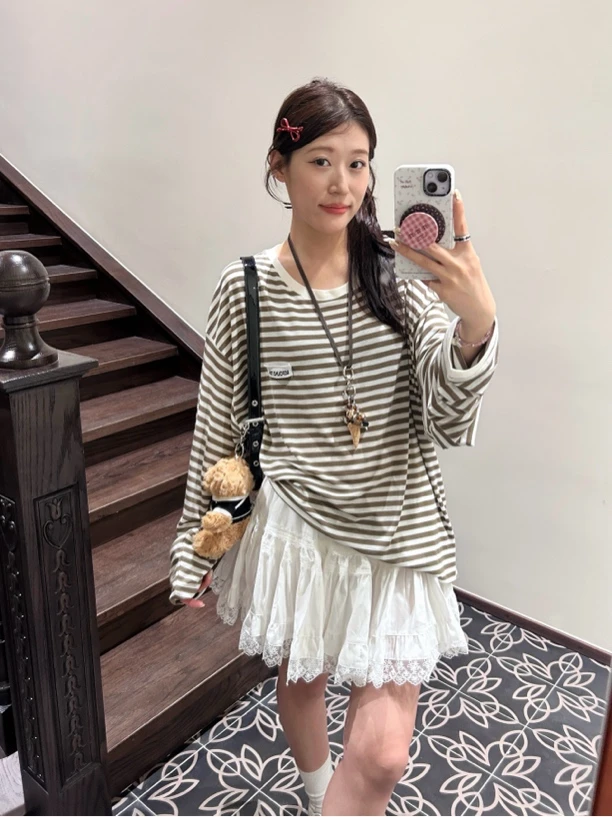 SANSTORE REFOUND TEN 圆领拼色条纹长袖T恤 25春夏