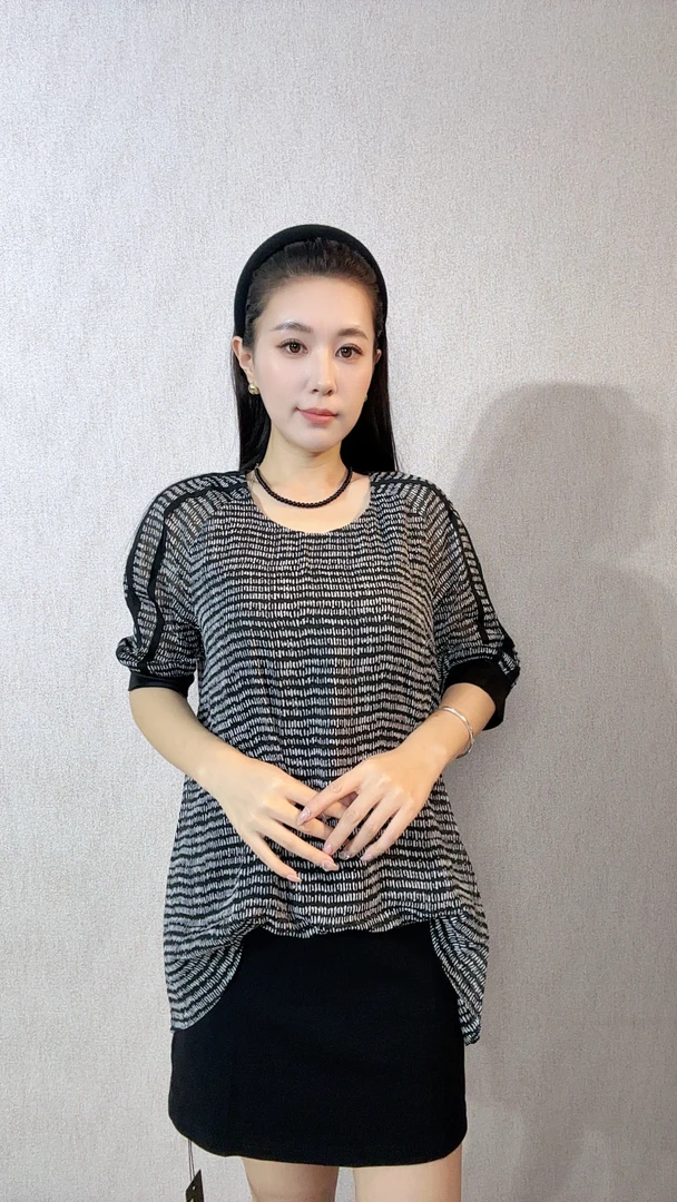 不支持退换包臀女装圆领条纹提花连衣裙中袖雪纺针织1500007