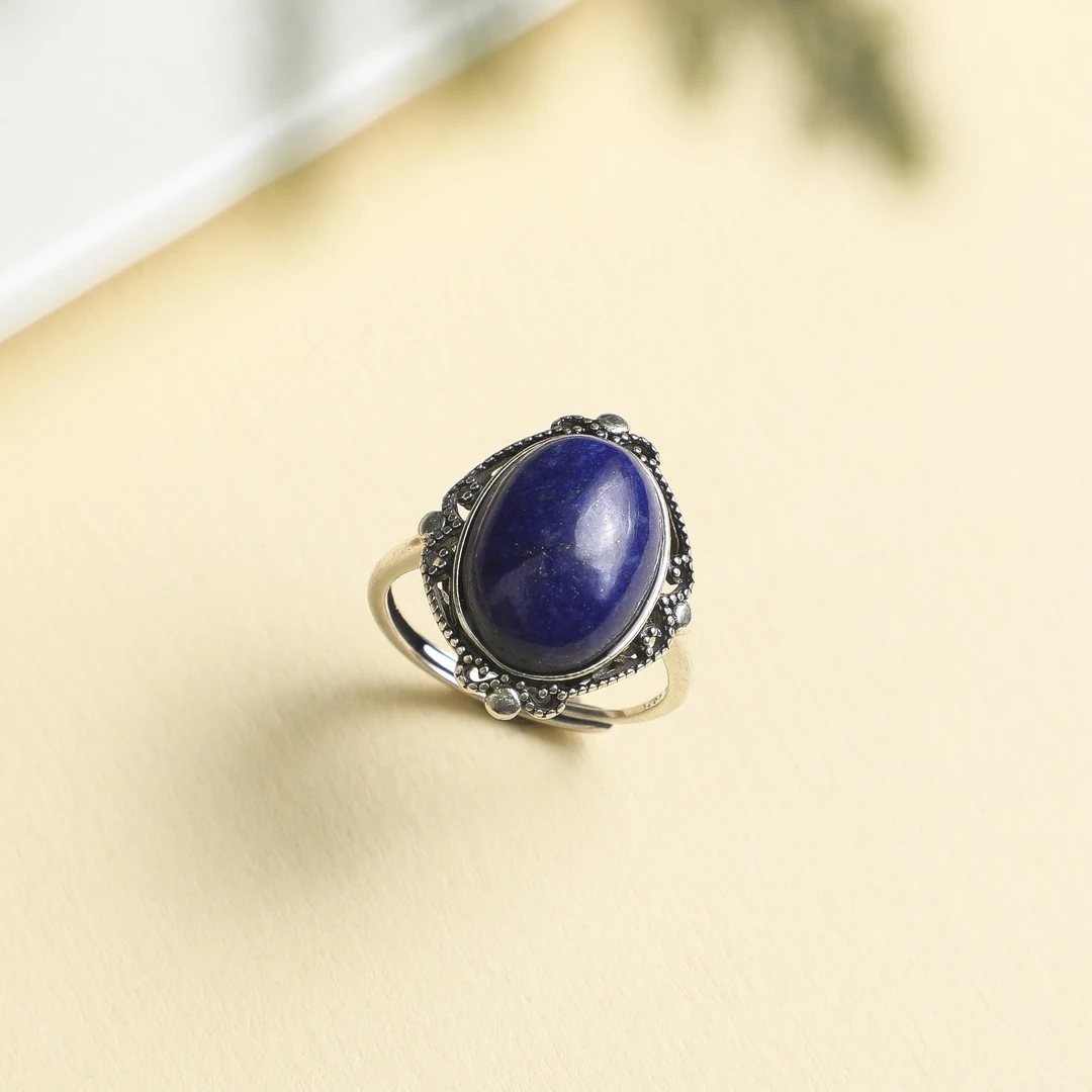 （桃）大蛋面青金复古青金戒指