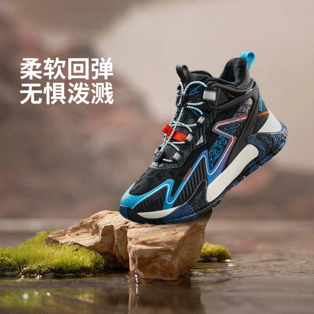 李宁运动鞋男女童登峰加绒舒适保暖减震回弹中帮童户外鞋YKEU012