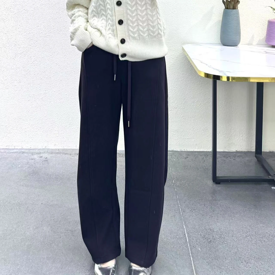 冬季休闲百搭气质松紧腰带口袋女式休闲直筒裤25DAK0445