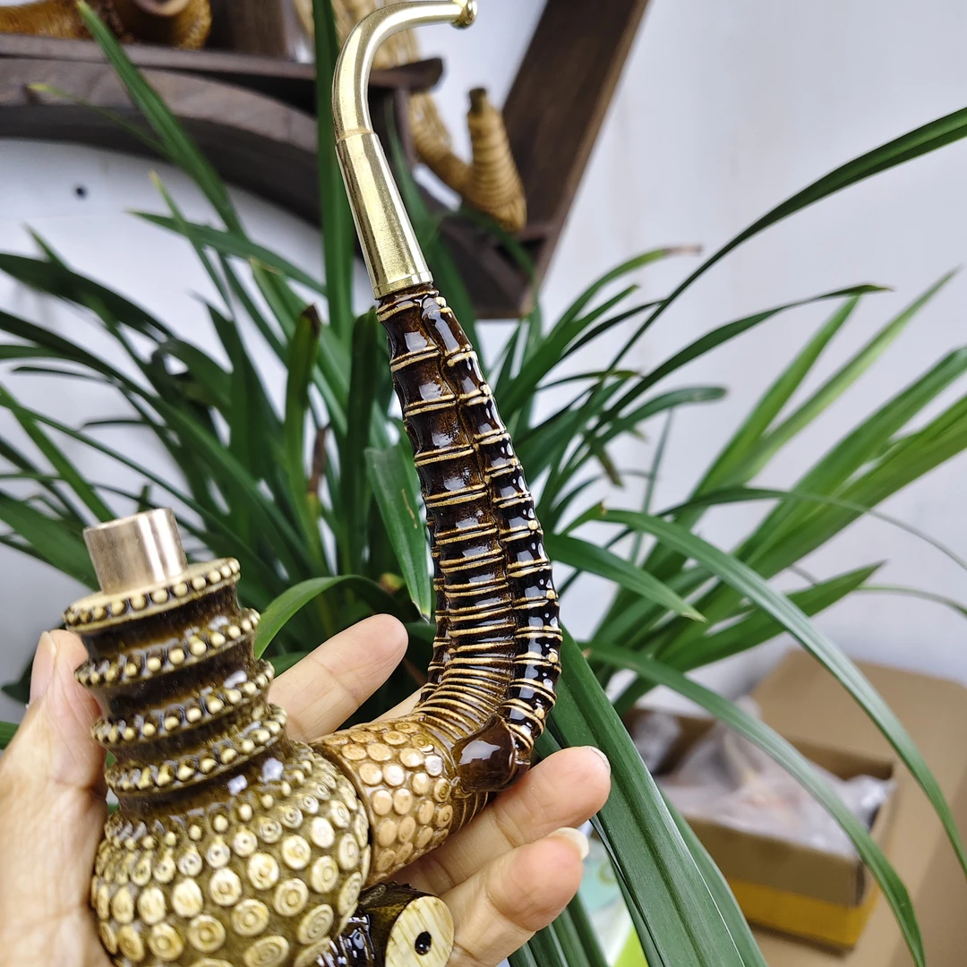 实心竹雕刻大一弯大号分体22公分三杆手把件