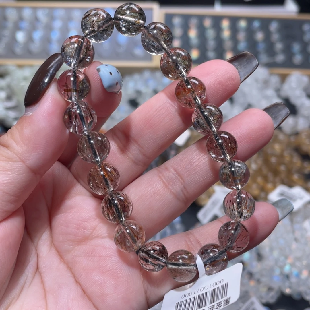 未镶嵌手链水晶透体黑金超七手链9.5mm+