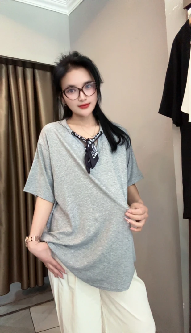 短袖圆领常规纯色系带中长款T恤简约设计师ol百搭