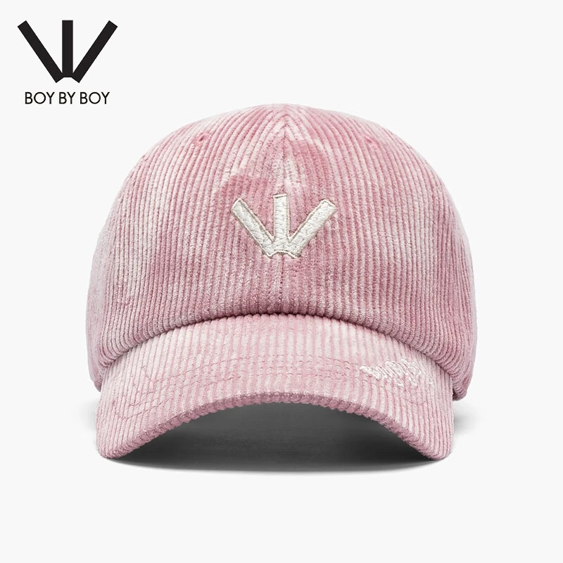 BOY BY BOY奶油粉灯芯绒时尚百搭甜辣潮牌LOGO刺绣棒球帽W90001