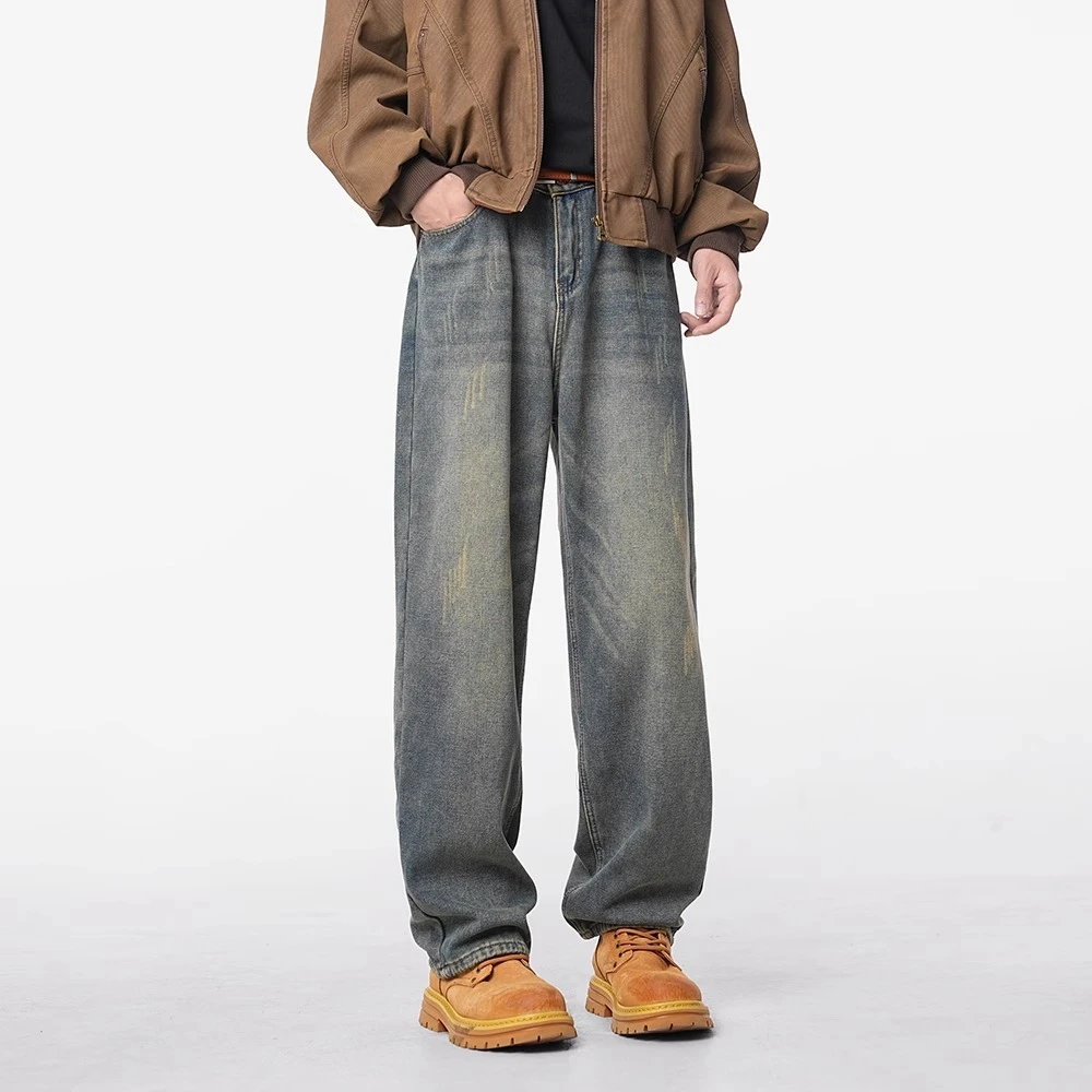 美式牛仔裤男春秋2025新款百搭宽松裤子直筒阔腿水洗复古长裤男生