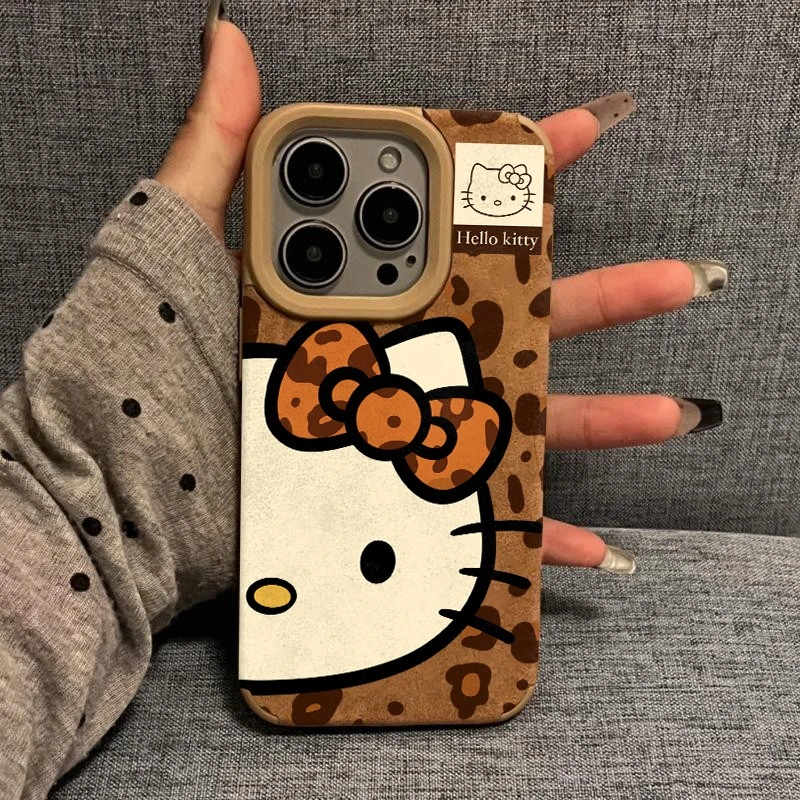 豹纹半脸KT翻毛皮适用苹果1615promax手机壳iPhone13软12/11/14