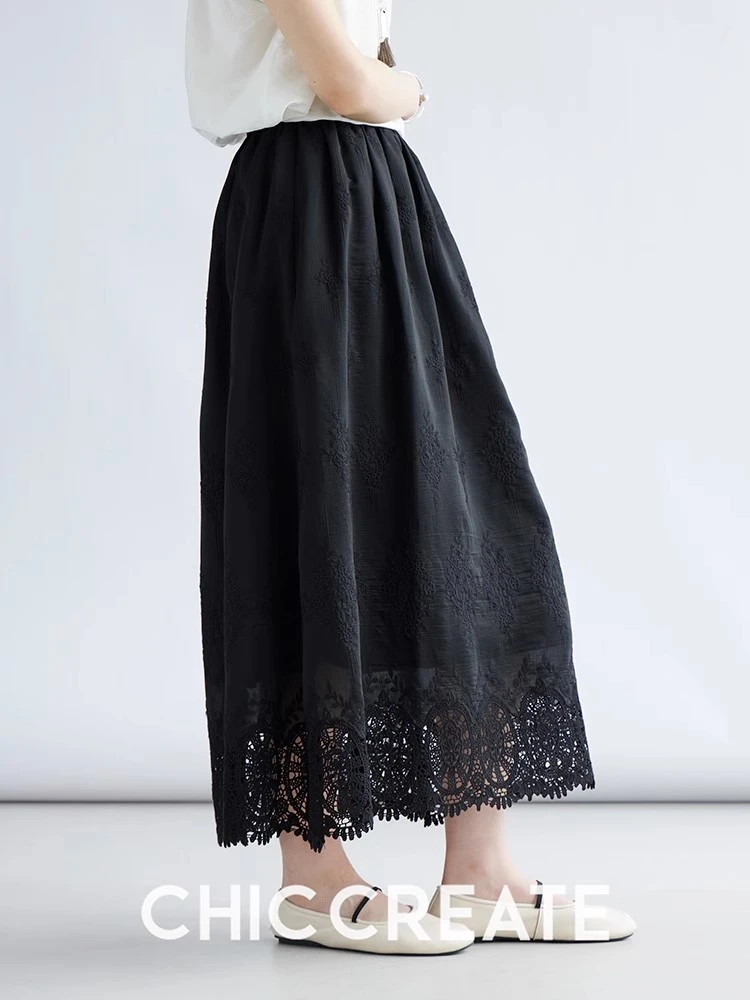 自带浪漫基因！重工刺绣  松紧腰A版半身裙女夏新