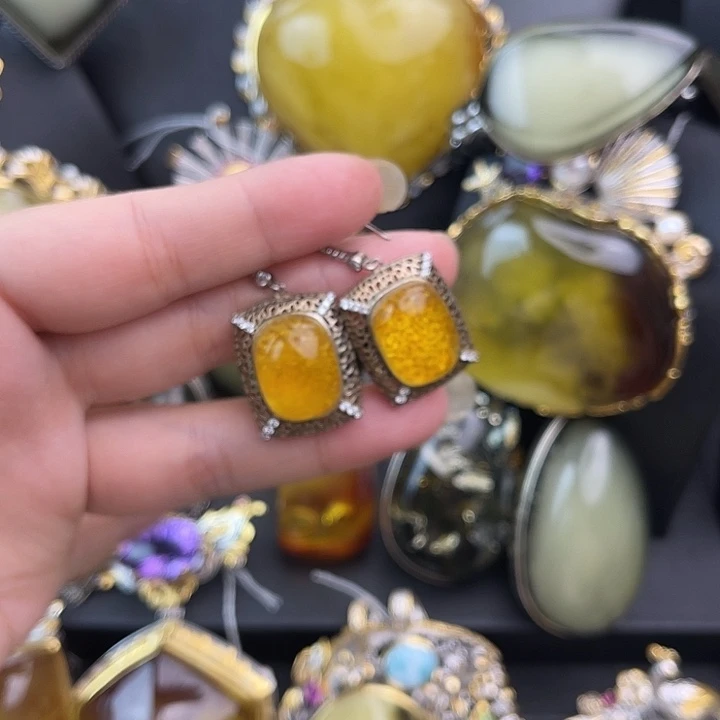 琥珀银S925镶嵌裸石