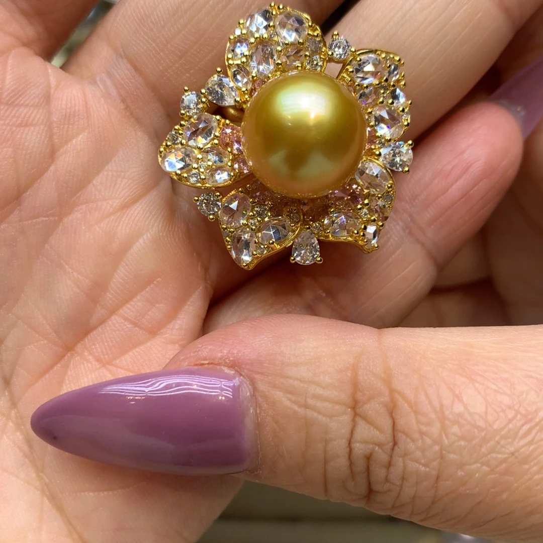 银S925镶嵌戒指海水珍珠