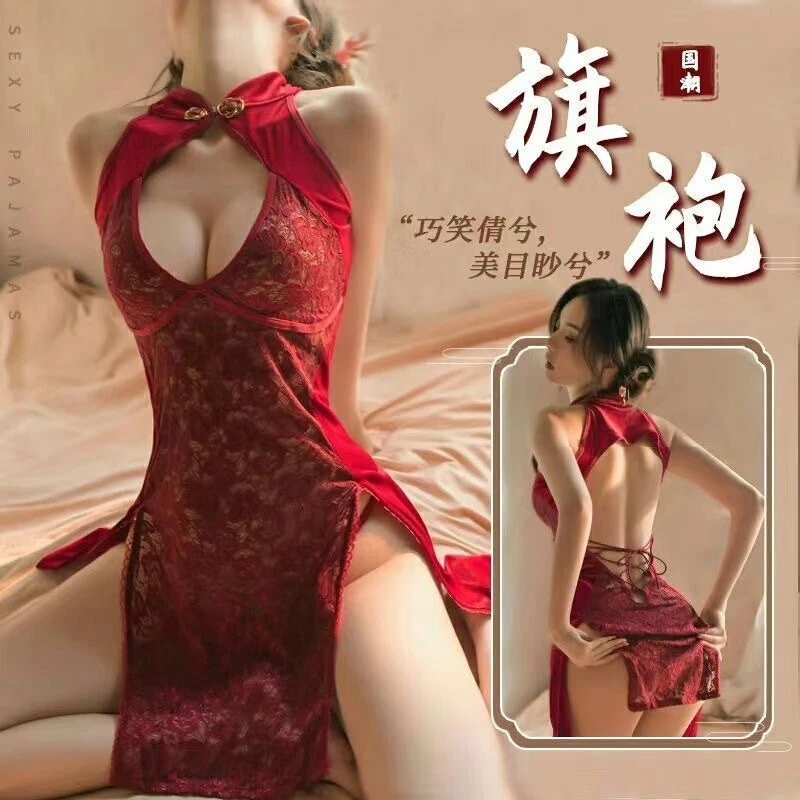性感旗袍520战袍小胸显大制服诱惑衣服性感尤物蕾丝连衣裙裙子