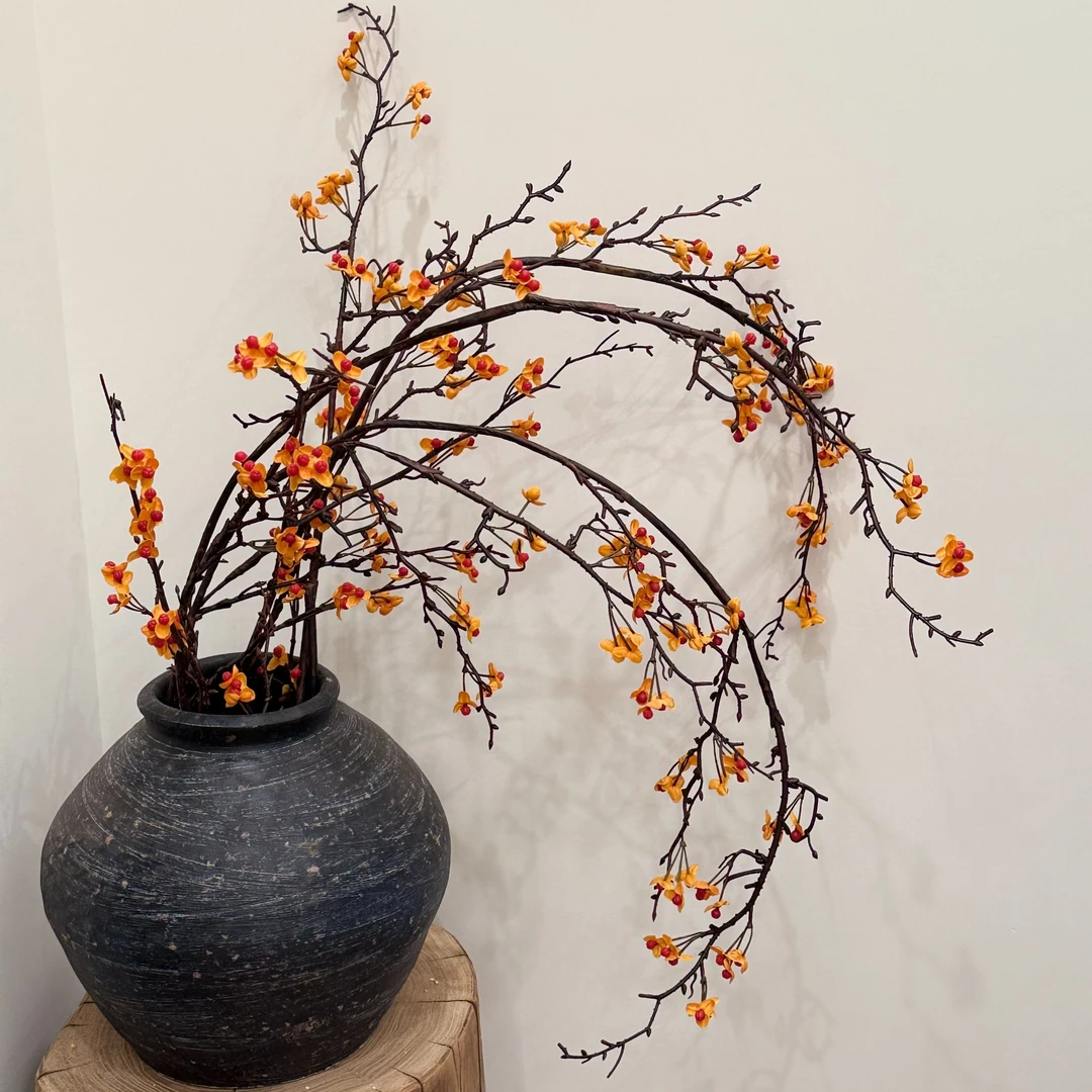 掬涵新中式南蛇藤仿真花寓意发财果客厅干花装饰摆件侘寂禅意【荐】