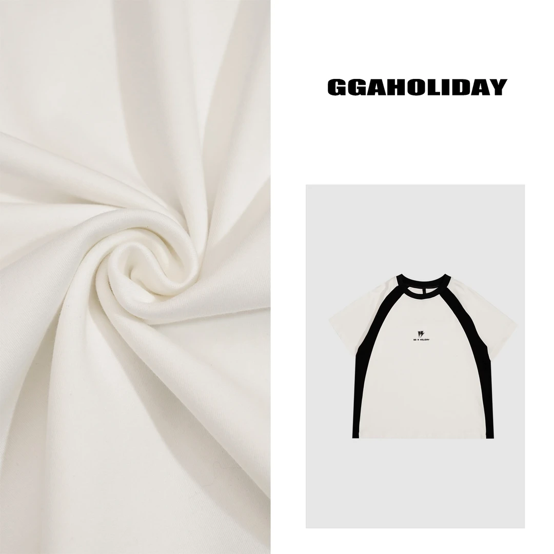 设计师原创美式黑白拼接设计显瘦夏季圆领宽松透气圆领T恤-152191