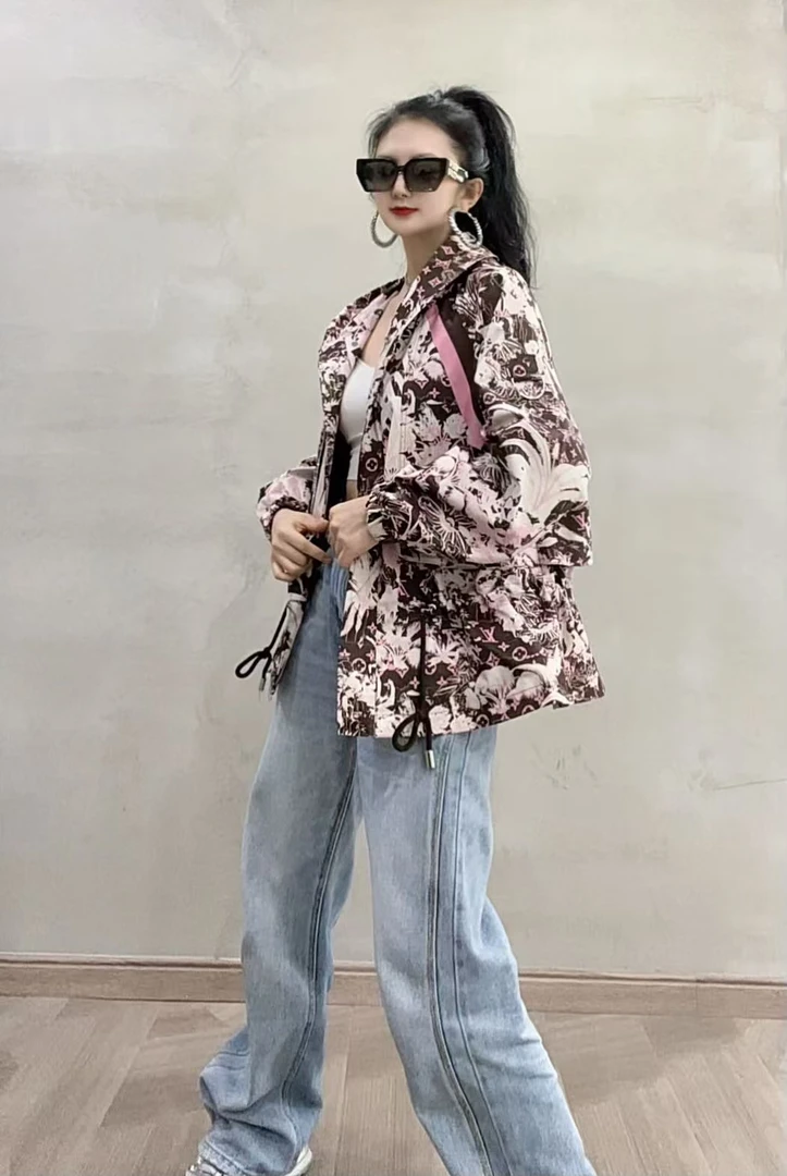 厚款季风衣碎花百搭防风宽松潮牌早秋新款休闲连帽风衣外套手长女
