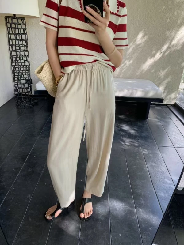 衣姐家【韩系抖抖裤】飘逸丝滑光泽莱赛尔亚麻时装休闲裤KW-Z0008