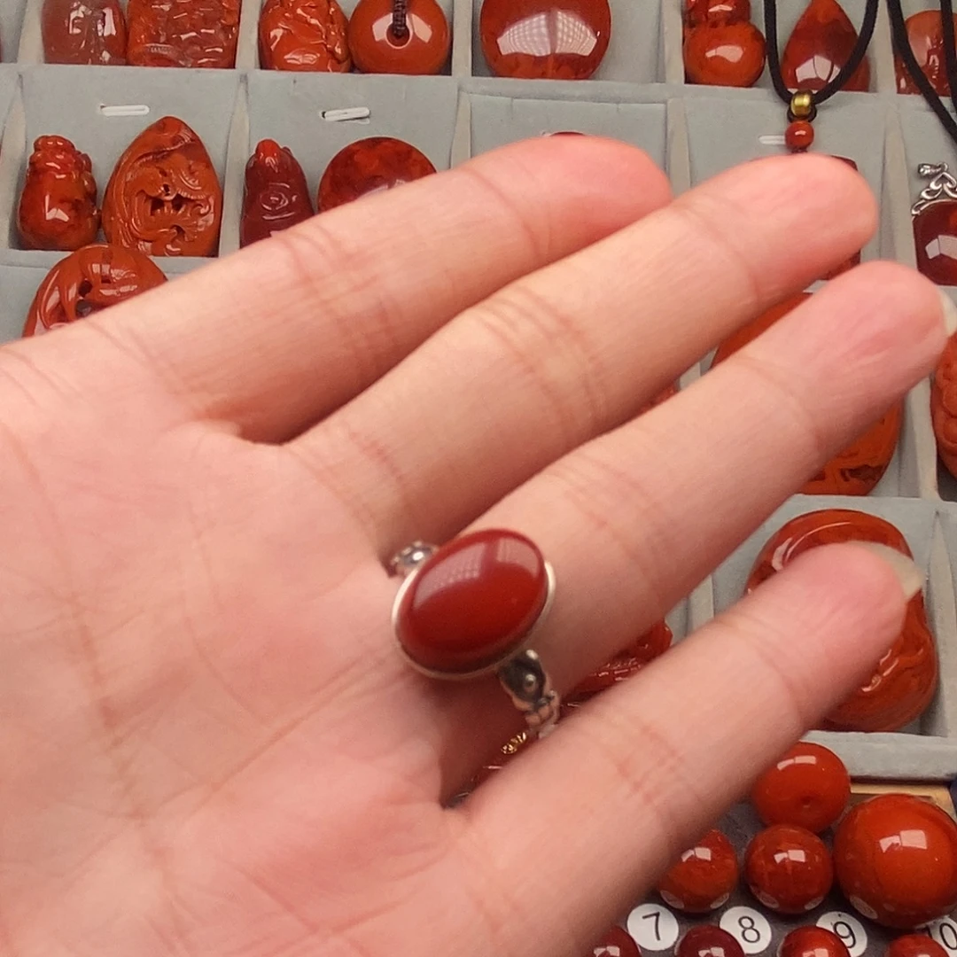 小***仙南红玛瑙银S925镶嵌戒指