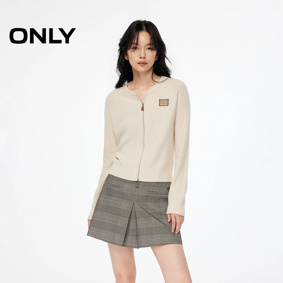 ONLY2025秋季新款含羊毛宽松插肩圆领开衫毛衣针织衫女|12533A005
