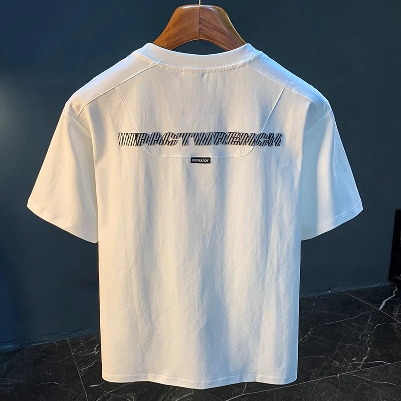 白色t恤男夏季字母烫印短袖体恤设计感大码显瘦男装T