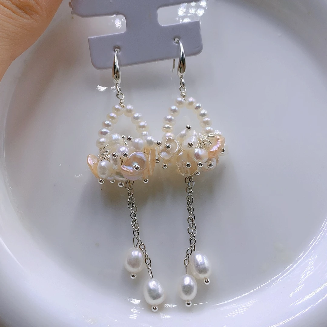 银S925镶嵌耳饰淡水珍珠