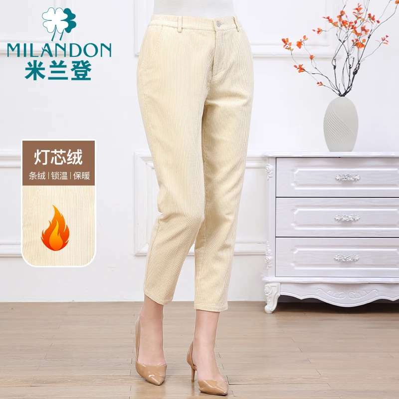 MILANDON/米兰登冬季灯芯绒休闲裤女纯棉厚款条绒九分裤1P410101