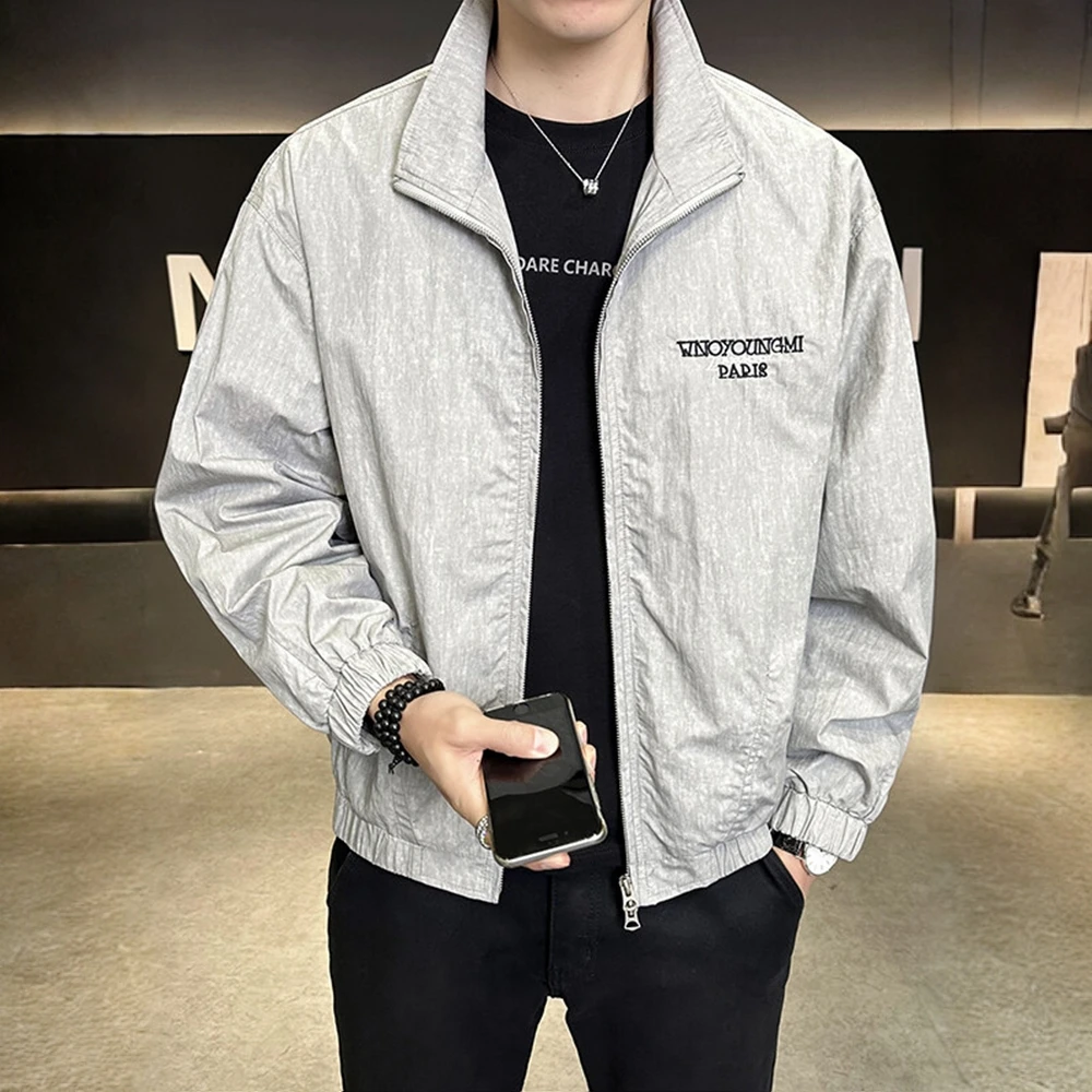 奥美普西比夹克男春秋季立领飞行服刺绣潮流时尚休闲百搭修身外套